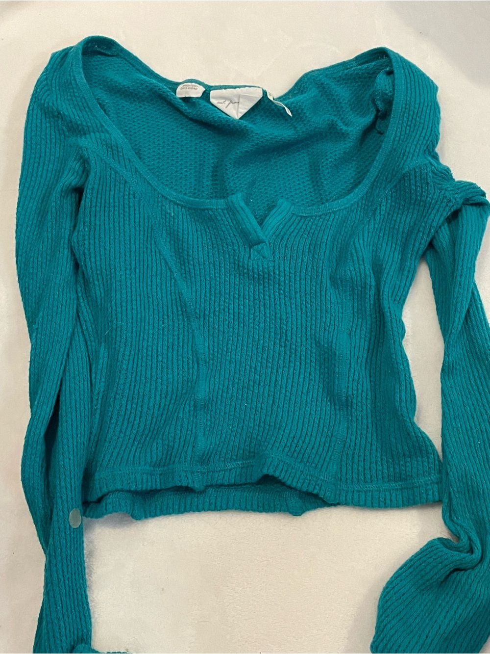 Urban Outfitters Teal Ribbed Long Sleeve Top